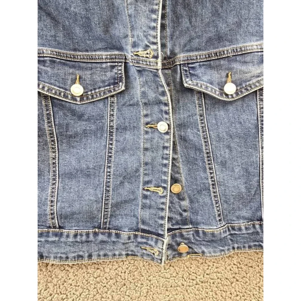 1. State Sweater-Sleeve Denim Jacket Women's M Blue/Ivory Button Closure L/S